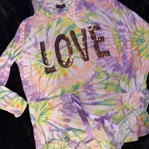Women's Tie-Dye Pajama Set with LOVE Design